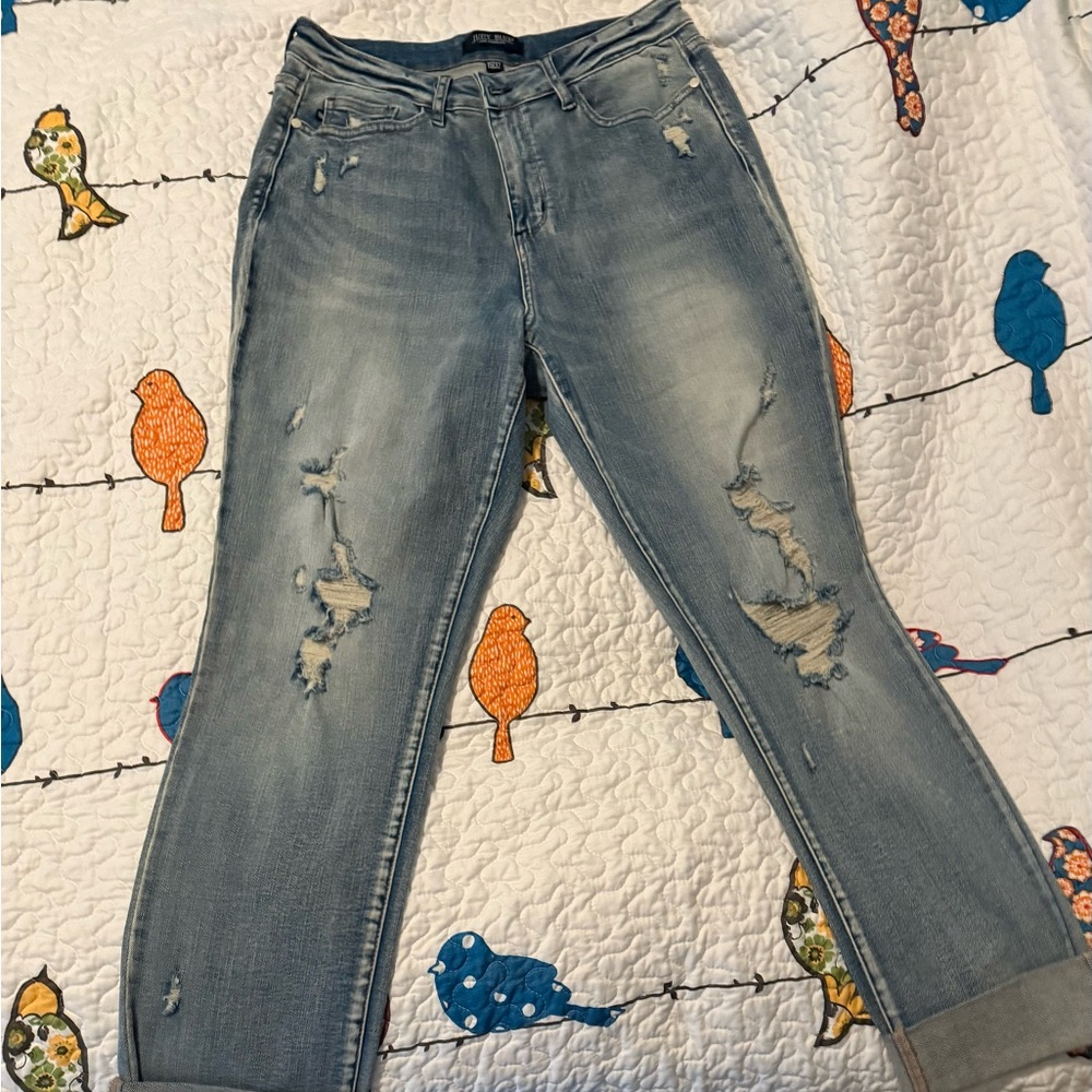 Judy Blue Light Blue Distressed Boyfriend Jeans